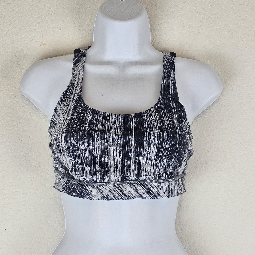 Lululemon Energy Bra Long Line Static Black White Strappy Crossback Size 6